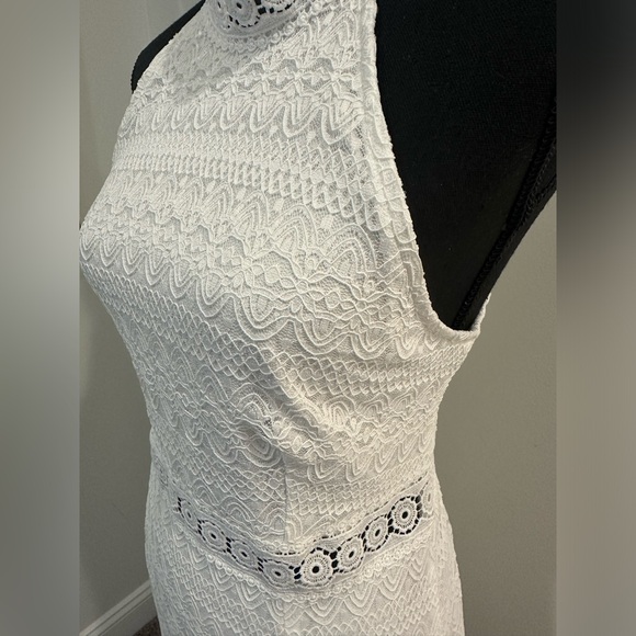 White Lace Lined Button Halter Neck Dress - Size Large - Picture 4 of 4